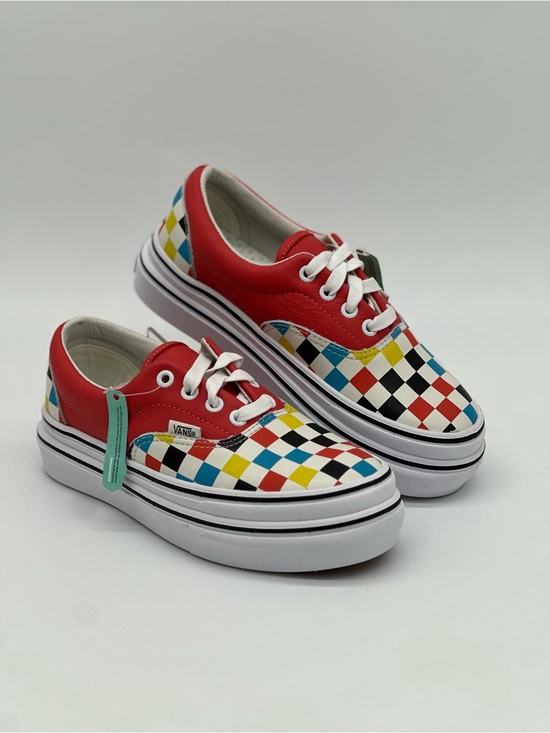 Vans Shoes - Vans Multi-Color Checkerboard and Red Low Top Sneakers